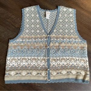 Vintage Floral Embroidered Sweater Vest Koret Size X-Large Grandmacore Pearl